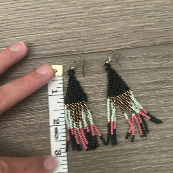 Ink + Alloy Beaded Fringe Earrings - Black, Gold, Mint, Pink - Picture 3 of 3